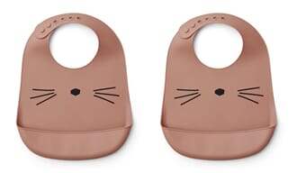 Tilda silicone bib cat dark rose 2pk - Liewood