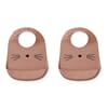 Tilda silicone bib cat dark rose 2pk - Liewood