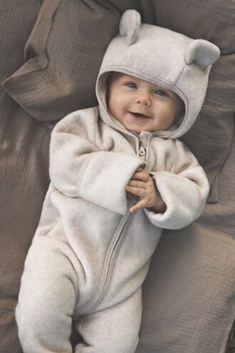 Pram Suit Ears Cot. Fleece camel melange - Huttelihut