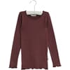 Rib T-Shirt Lace LS soft eggplant - Wheat