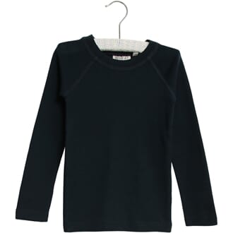 Wool T-Shirt LS navy - Wheat