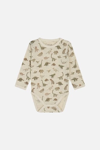 Birk Body ull/silke dinosaurer wheat mel  - Hust & Claire