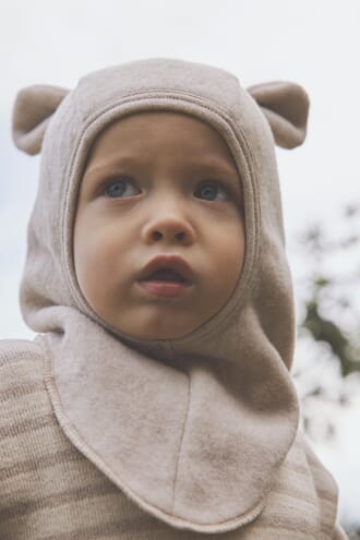 Balaclava Ears Cotton Fleece camel melange - Huttelihut