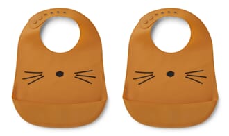 Tilda silicone bib cat mustard 2pk - Liewood