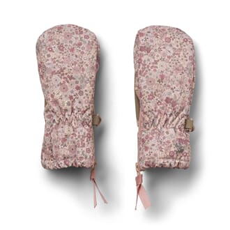 Technical Mittens Zipper rose dust flowers - Wheat