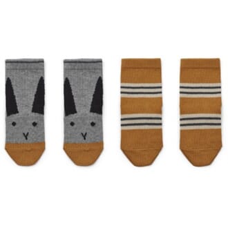Silas socks 2-pack rabbit/stripe mustard - Liewood