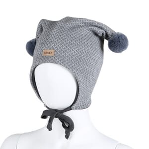 Hat with loop knit light grey/pigeon blue - Kivat