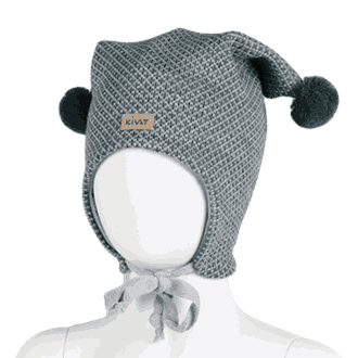 Hat with loop knit light grey/green melange - Kivat