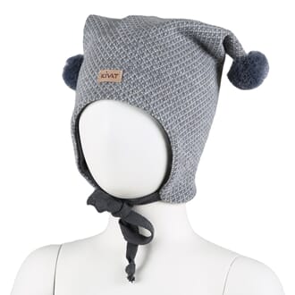 Hat with loop knit  nature undyed/pigeon blue - Kivat
