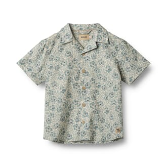 Shirt S/S Anker aqua hawaii flowers - Wheat