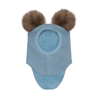 Balaclava Wool Alpaca Pompoms blue - Huttelihut