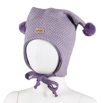 Hat with loop knit  offwhite melange/purple - Kivat