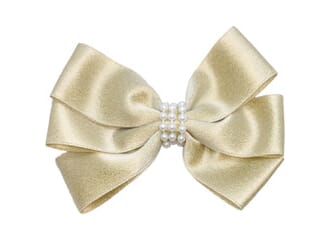 Sløyfe sateng med perler Metallic Gold - Den Lille Prikken