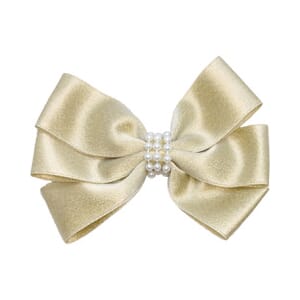 Sløyfe sateng med perler Metallic Gold - Den Lille Prikken