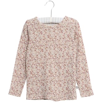 Wool T-Shirt LS flowers - Wheat