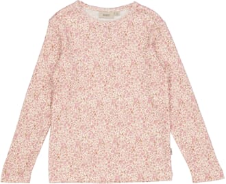 Wool T-Shirt LS ivory flowers - Wheat