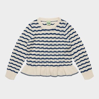 Pointelle Tee ecru/deep indigo - Fub