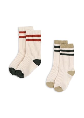 2 Pack Rib Socks green stripe - Konges Sløjd