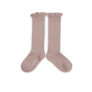 Lace-Trim Ribbed Knee-High Socks Rose- Collegien