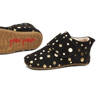 Beginners velcro shoe black gold dot - Pom Pom